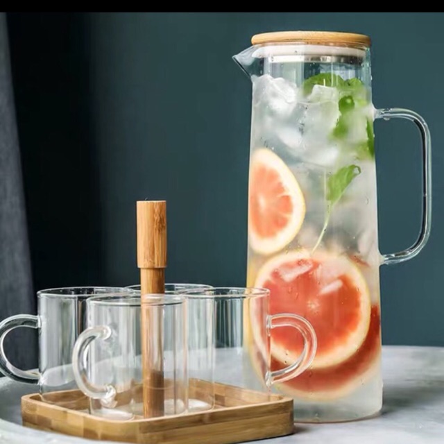 Bình thuỷ tinh nắp tre 1l