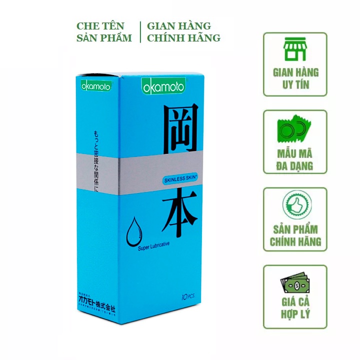 Bao Cao Su Siêu Mỏng Siêu Bôi Trơn Okamoto Super Lubricated - Hộp 10 Cái