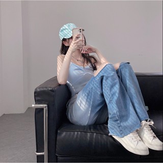 QUẦN JEAN ỐNG RỘNG NỮ LOANG MÀU XANH ĐẬM RÁCH 2 VẠT 1 SỌC LƯNG SIÊU CAO FORM SIÊU ĐẸP VẢI MỀM