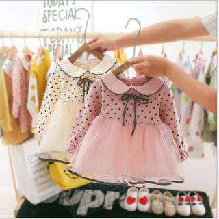 Váy xòe baby doll thu đông tay dài dành cho bé gái sơ sinh - 3 tuổi