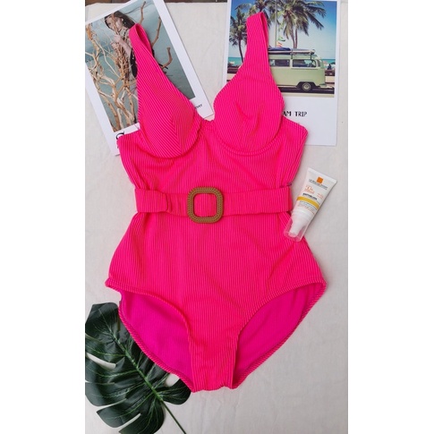 Bikini đồ bơi đi biển một mảnh liền thân Khuy gỗ vuông chiết eo sexy đen, hồng bikiniMe R51