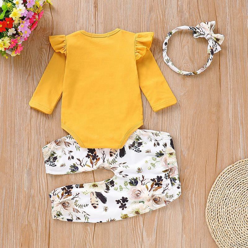 Set Jumpsuit tay loe + quần hoa + Băng đô nơ cho bé gái