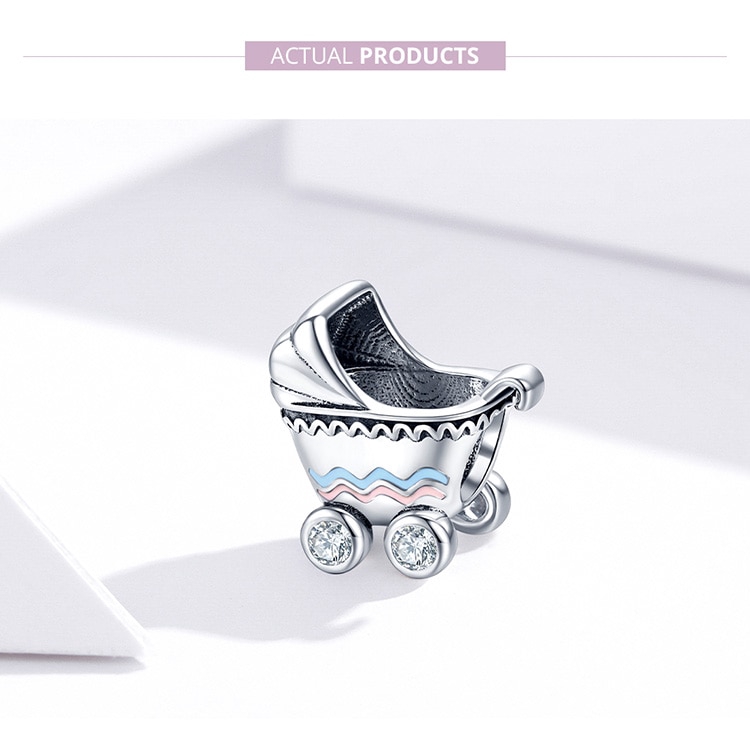 Phụ Kiện Làm Trang Sức Bamoer SCC1539 Bằng Bạc 925 Hình Xe Đẩy Em Bé Độc Đáo