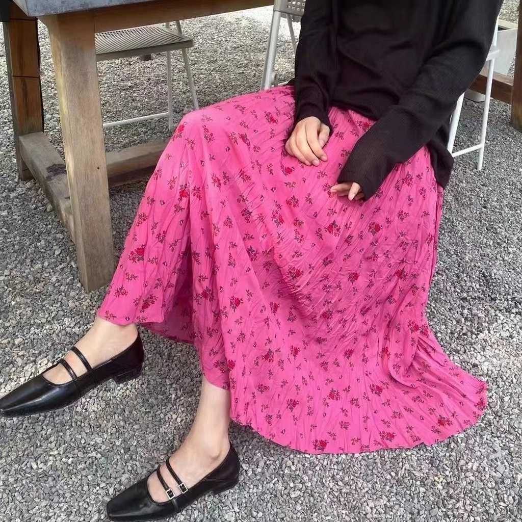 Chân Váy Dài Xếp Ly Lưng Cao Họa Tiết Hoa Phong Cách Hàn Quốc Thời Trang Mới Dành Cho Nữ 2022