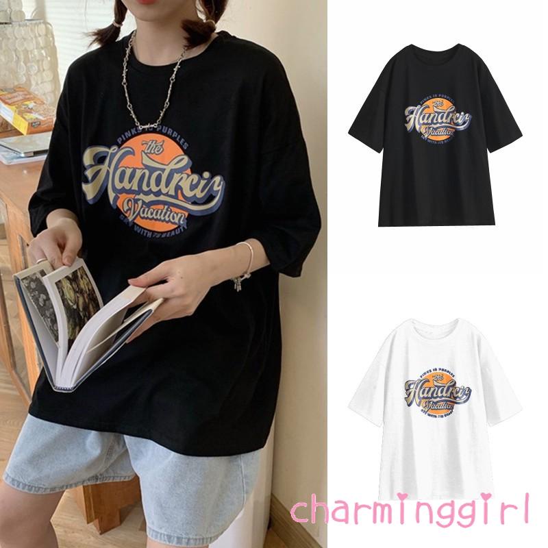 Áo thun tay ngắn dáng rộng in chữ thời trang mùa hè cho nữ | BigBuy360 - bigbuy360.vn