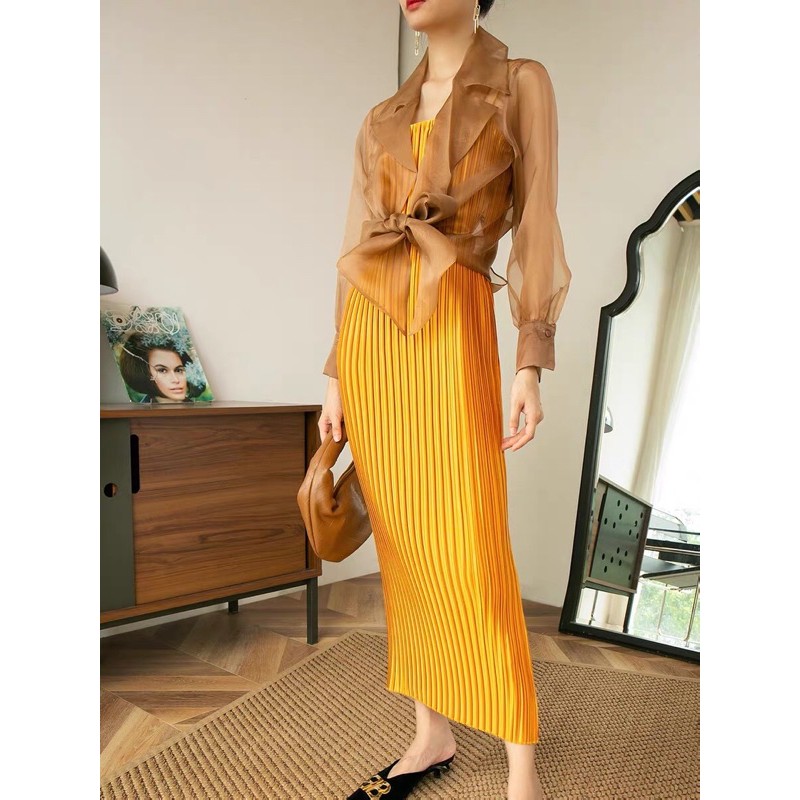 [Mã FATHANG5 giảm 10K đơn 50K] Váy suông dáng dài lụa bóng dập li - loại 1 | BigBuy360 - bigbuy360.vn