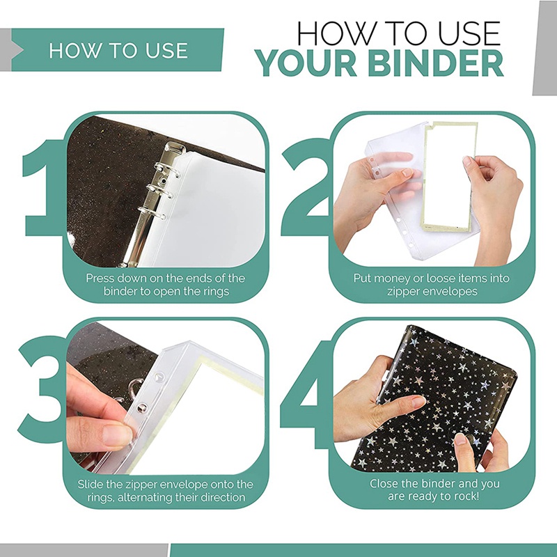 Bìa sổ tay A6 họa tiết ngôi sao kèm ví phong bì đựng tiền mặt quản lý chi tiêu tiện dụng