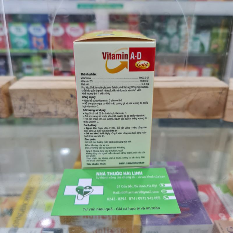 Vitamin A D Gold ⚡ Tặng quà ⚡ Hộp 100 viên Giảm khô mắt, quáng gà, còi xương ở trẻ em, người cao tuổi loãng xương