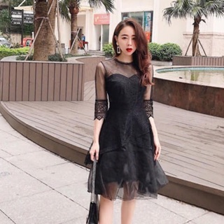 ĐẦM XOÈ ĐEN PHỐI REN KÈM ẢNH THẬT