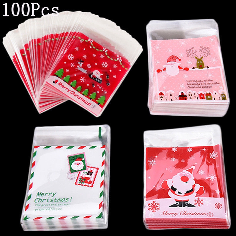 Set 100 túi đựng quà bánh kẹo dễ thương xinh xắn kiểu Giáng sinh