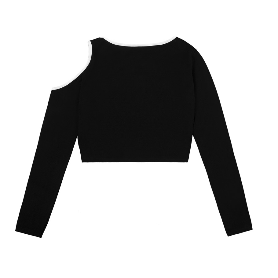 Áo croptop tay dài ôm body trễ vai màu đen | DKMV Black LS Shouder Cut Out Croptop