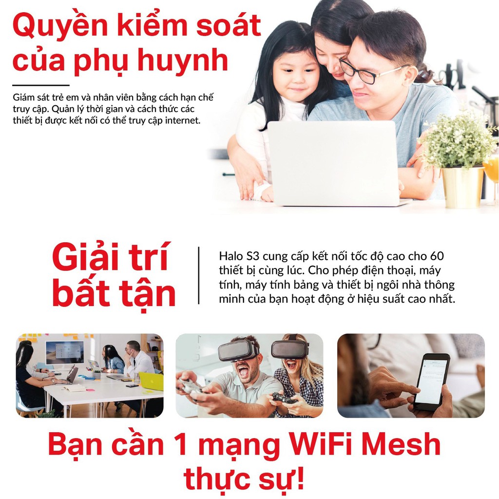  Hệ Thống Wifi Mesh Mercusys Halo S3 (3-pack) Chuẩn N 300Mbps Dành Cho Gia Đình