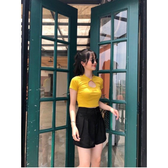 Quần short nữ ống rộng Quần đùi, sooc nữ đẹp lưng cao công sở chất tuyết mưa gập gấu | BigBuy360 - bigbuy360.vn