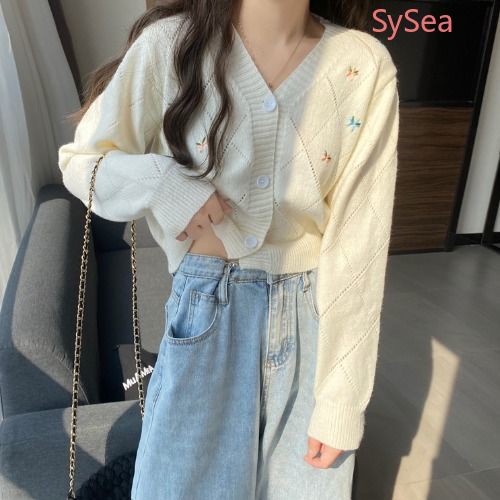 Áo cardigan cổ chữ V thêu họa tiết phong cách retro Hàn Quốc dành cho nữ