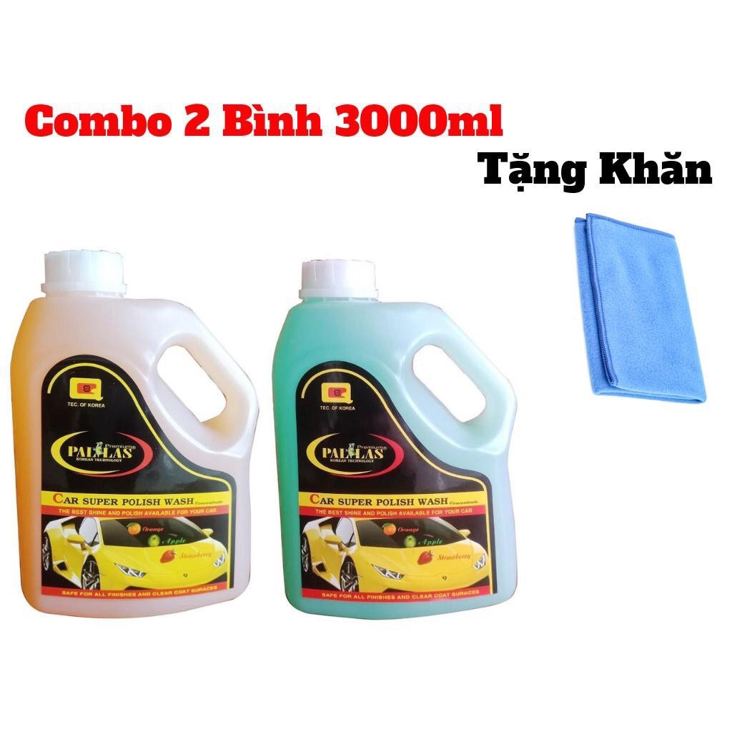 Combo 2 Chai Nước Rửa Xe Siêu Bóng Tạo Bọt Pallas 3000ml Tặng Kèm Khăn
