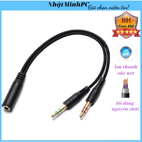 Jack chuyển đổi tai nghe HM00368 3.5mm sang 2 cổng audio và mic dành cho game thủ, dây chuyển đổi tai nghe có mic