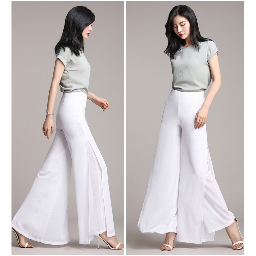 Quần Giả Váy Vải Voan Lưng Cao Ống Rộng Thời Trang Mùa Hè Hàn Quốc ⚡