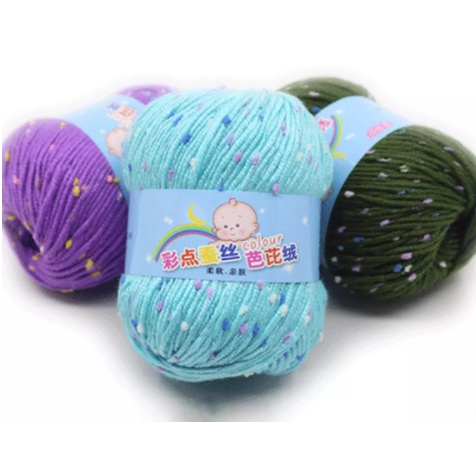 (N07) 50G Len Em Bé Nhuộm Chấm Bi Nhiều Màu Khăn Quàng Mũ Đa Năng Áo Len Tự Làm Đồ Đan Tay, Sợi Len Móc Mềm