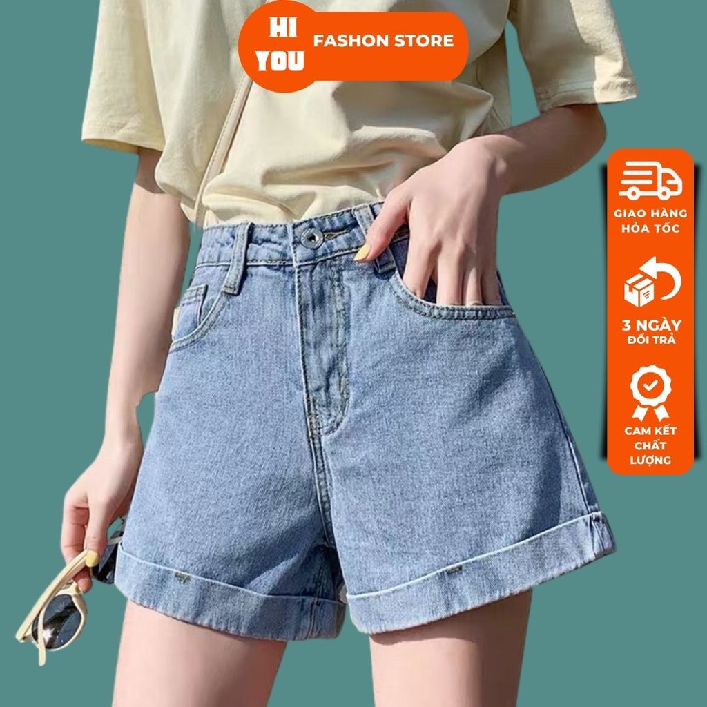 Quần short nữ lưng cao, chất jean co giãn dày dặn tạo cảm giác vô cùng thoải mái khi mặc