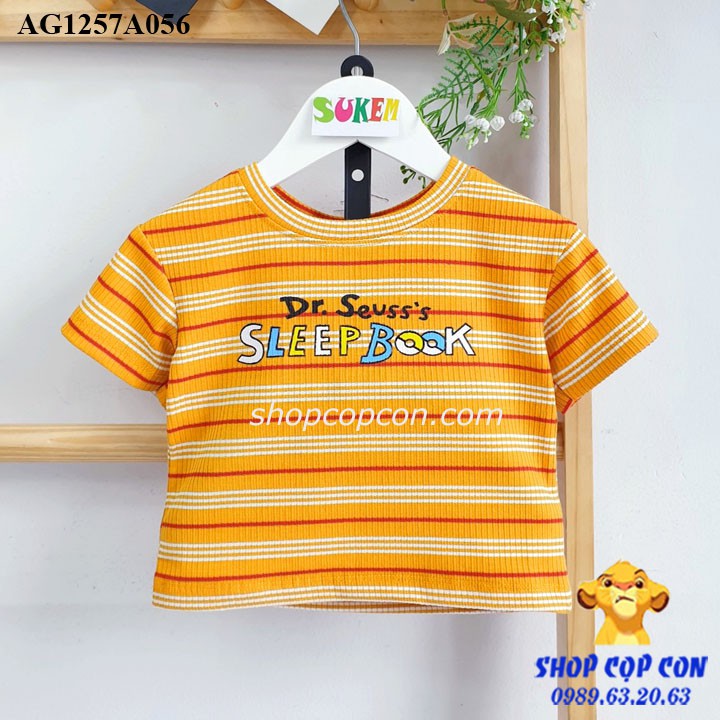 Áo thun sọc croptop chữ sleep Book cho bé gái từ 20kg đến 32kg