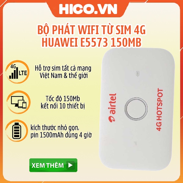 [Mã ELHAMS5 giảm 6% đơn 300K] HUAWEI E5573 tốc độ 150Mb - Bộ Phát Wifi Di Động 3G 4G Tốt Nhất Thế Giới
