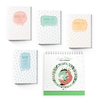 Combo 1 Sổ lịch planner B6 LIFE and NATURE 24 tháng 2021-2022 và 1 Lịch bàn Live Green 2021 giấy mỹ thuật 20x20  cm