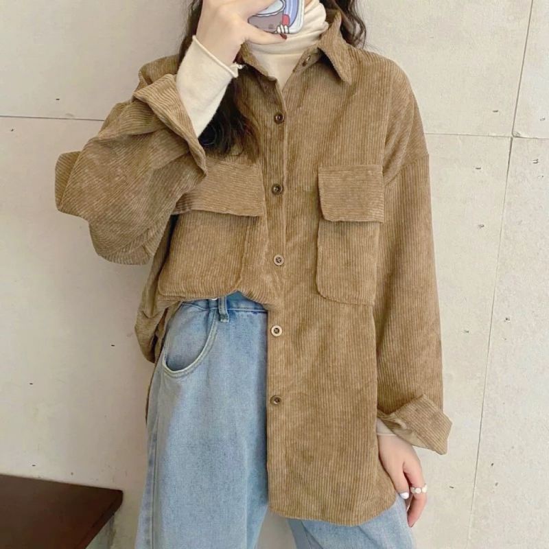 Áo Sơ Mi Nhung Gân Ulzzang Fom Rộng QC