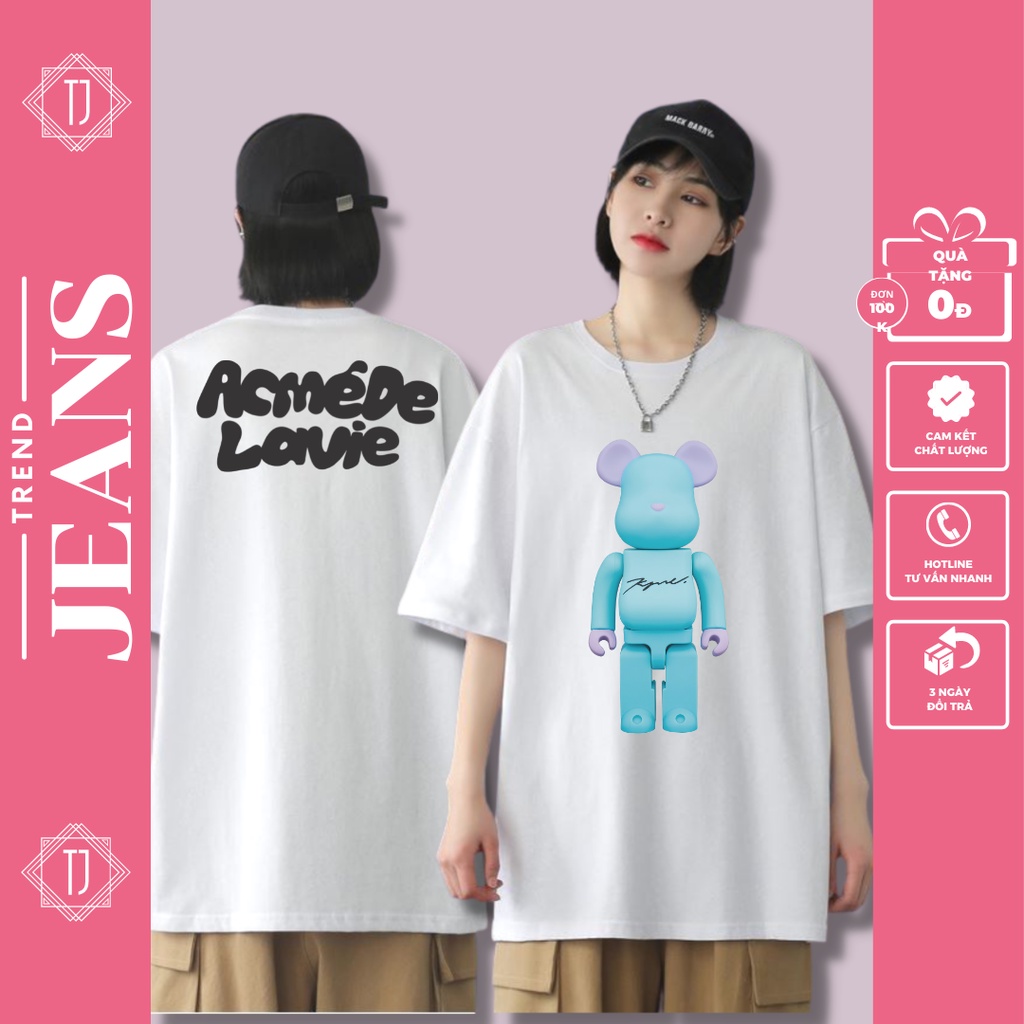 Áo thun nam nữ, Áo phông in hình Bearbrick form rộng tay lỡ chất cotton mềm mịn
