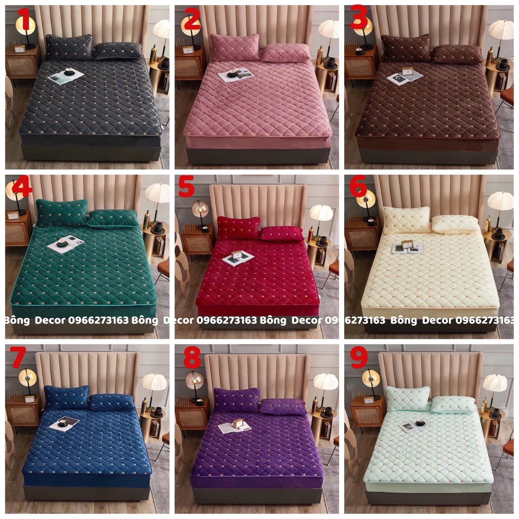 BỘ 3 MÓN GA GỐI NỈ NHUNG THÊU HOA CÚC ĐỦ SIZE LOẠI 1