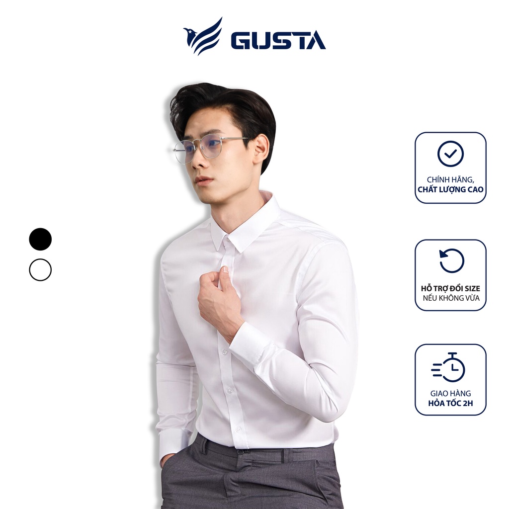 Áo Sơ Mi Nam Đẹp Trơn Tay Dài Trắng, Đen - Áo Sơ Mi Nam Hàn Quốc Kiểu Dáng Ôm Trẻ Trung - SM06-GUSTA