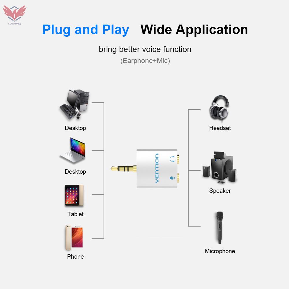 VENTION Bộ Chuyển Đổi Âm Thanh 1 Đầu Cắm Sang 2 Lỗ Cắm 3.5mm Màu Bạc Cho Tai Nghe Điện Thoại Pc | BigBuy360 - bigbuy360.vn