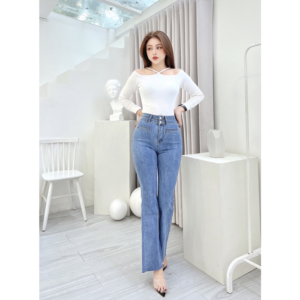 Áo thun cổ yếm tay dài hở vai nữ CRAZYTEEN nữ tính AT0296