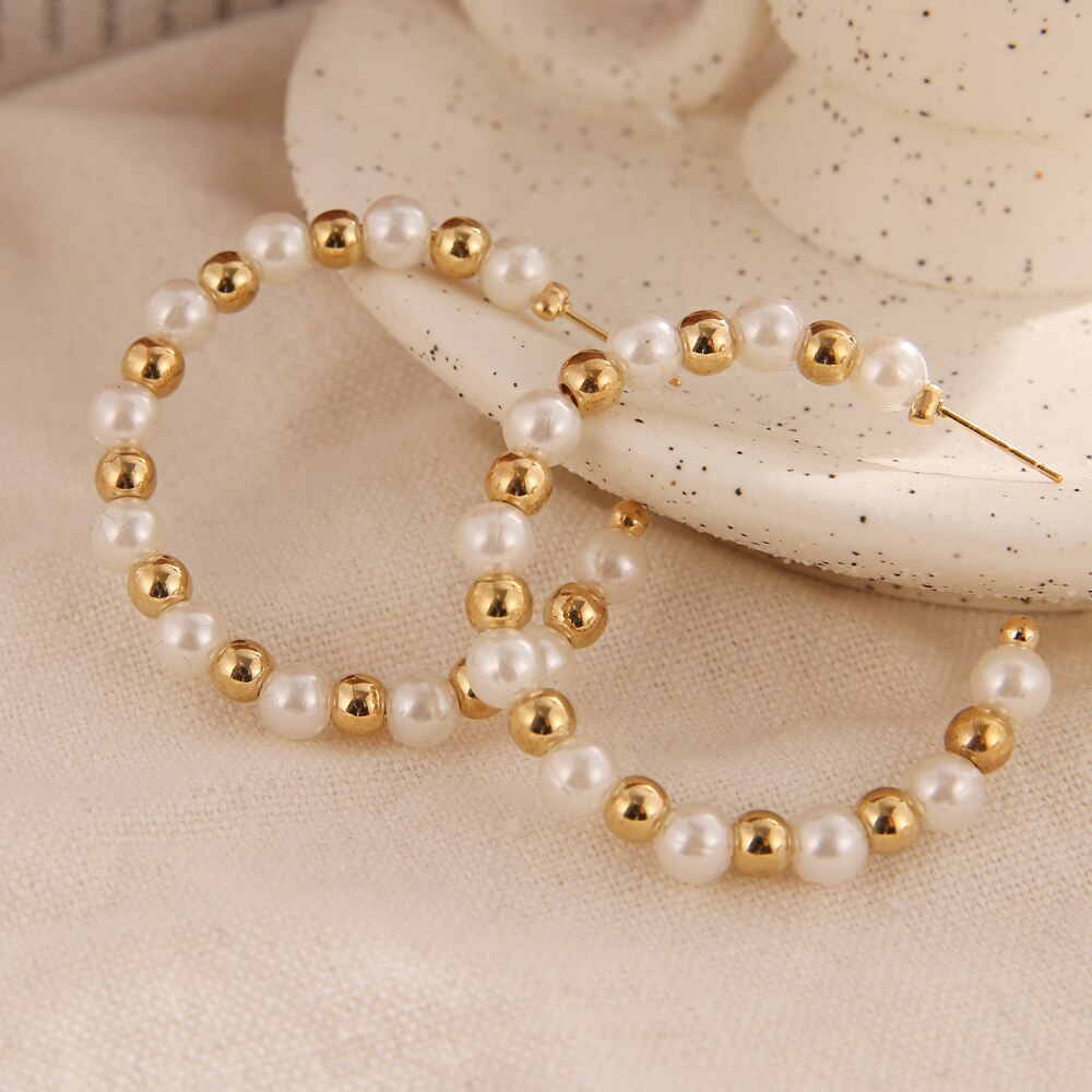 Khuyên Tai Nữ Trang Dáng Tròn Đính Ngọc Trai Phong Cách Hàn Quốc