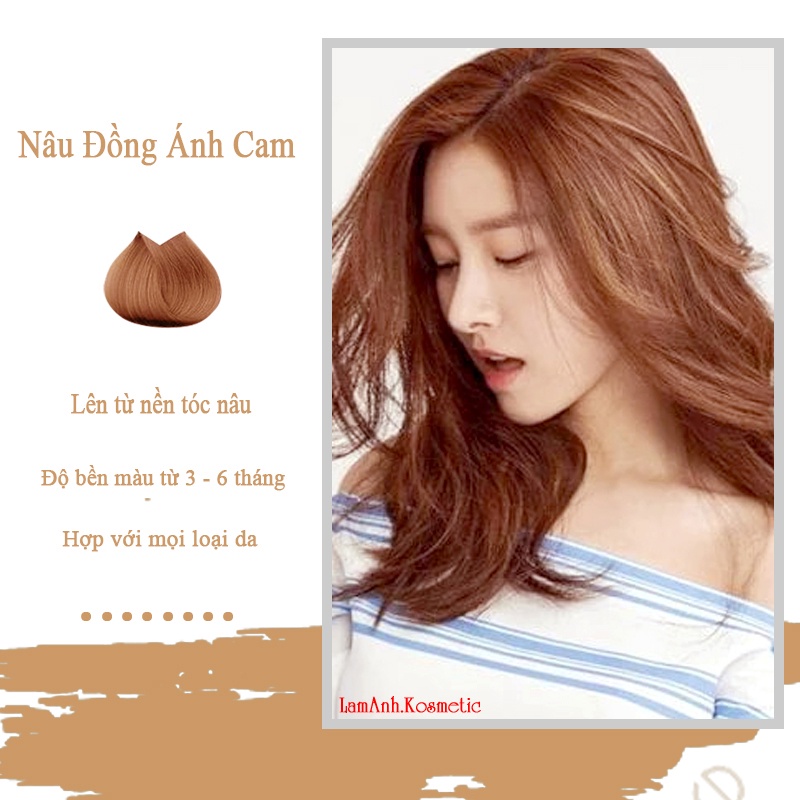 Thuốc nhuộm tóc NÂU ĐỒNG ÁNH CAM màu nhuộm lên màu chuẩn tone kem nhuộm an toàn không sót da đầu hàng chính hãng, amanh