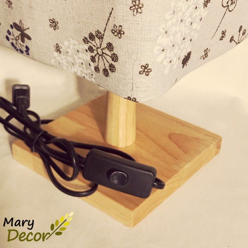 Đèn ngủ để bàn Mary Decor, đèn ngủ để bàn mini chao vải canvas dễ thương, chân gỗ cao cấp - CẨM TÚ CẦU  -DB-E02