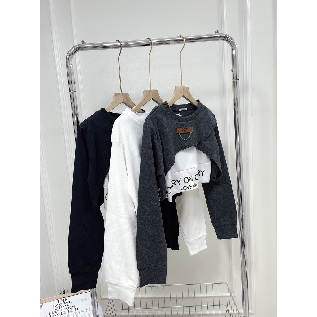 Set bộ len Carry on carry love me croptop len tăm 3 màu đen xám trắng đồ bộ nữ thu đông