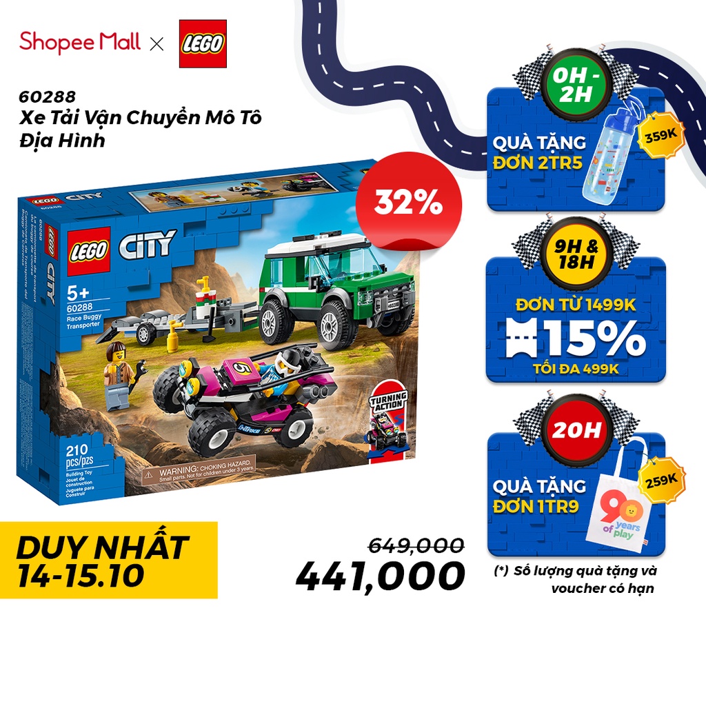 LEGO CITY 60288 Xe Tải Vận Chuyển Mô Tô Địa Hình ( 210 Chi tiết) Bộ gạch đồ chơi lắp ráp