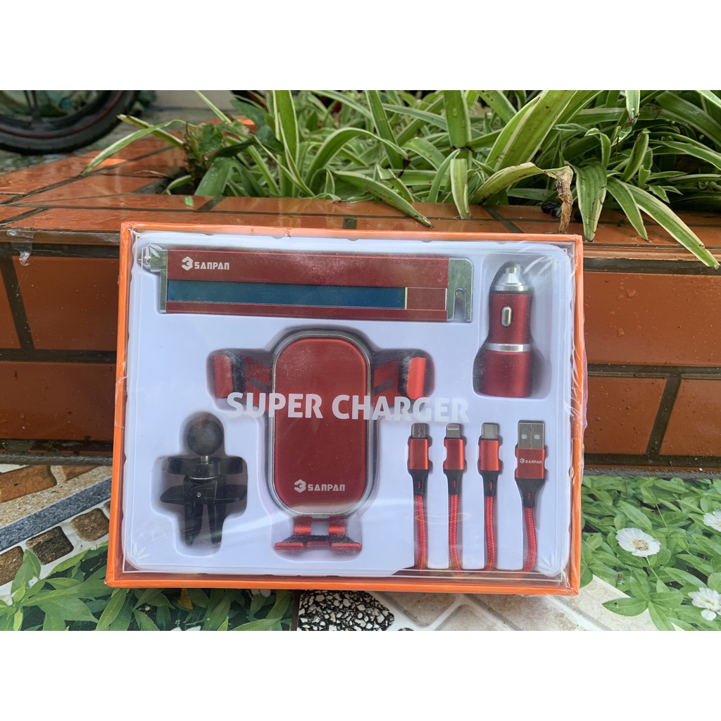 4 chi tiết Tẩu sạc 6A  3sanpam 12-24V 2 cổng USB, dây 3 đầu sạc,giá đỡ điện thoại cửa gió,bảng sdt