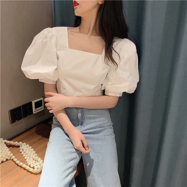 ÁO CROPTOP TAY PHỒNG TRẮNG