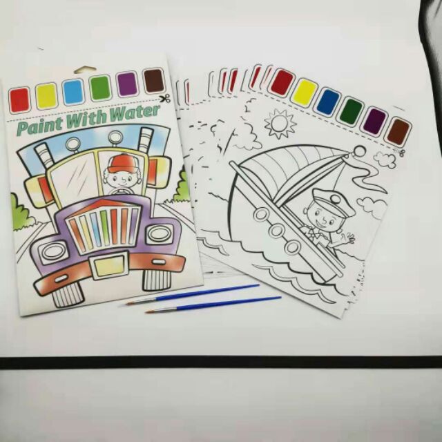 Bộ 6 tranh tô màu cho bé làm quen với màu nước