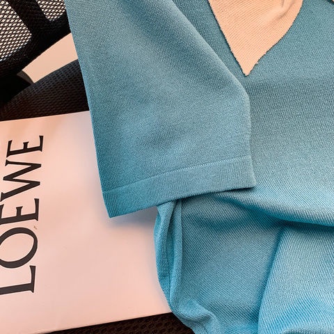 Áo Thun Dệt Kim Tay Ngắn Cổ Chữ V Thiết Kế Mới Thời Trang Mùa Hè Cho Nữ