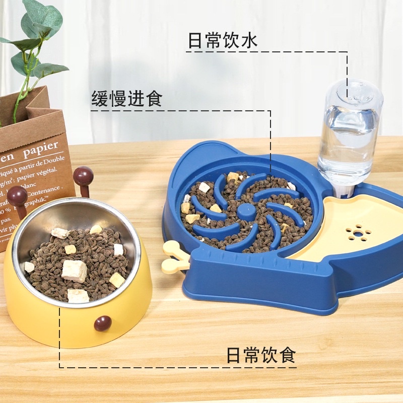 chén chống nghẹn kèm bình nước dành cho chó mèo