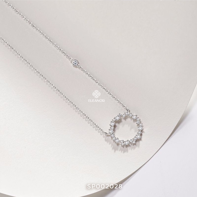 Dây chuyền nữ bạc 925 Eleanor Accessories sợi mảnh mặt hình vòng tròn đính đá phụ kiện trang sức 2028
