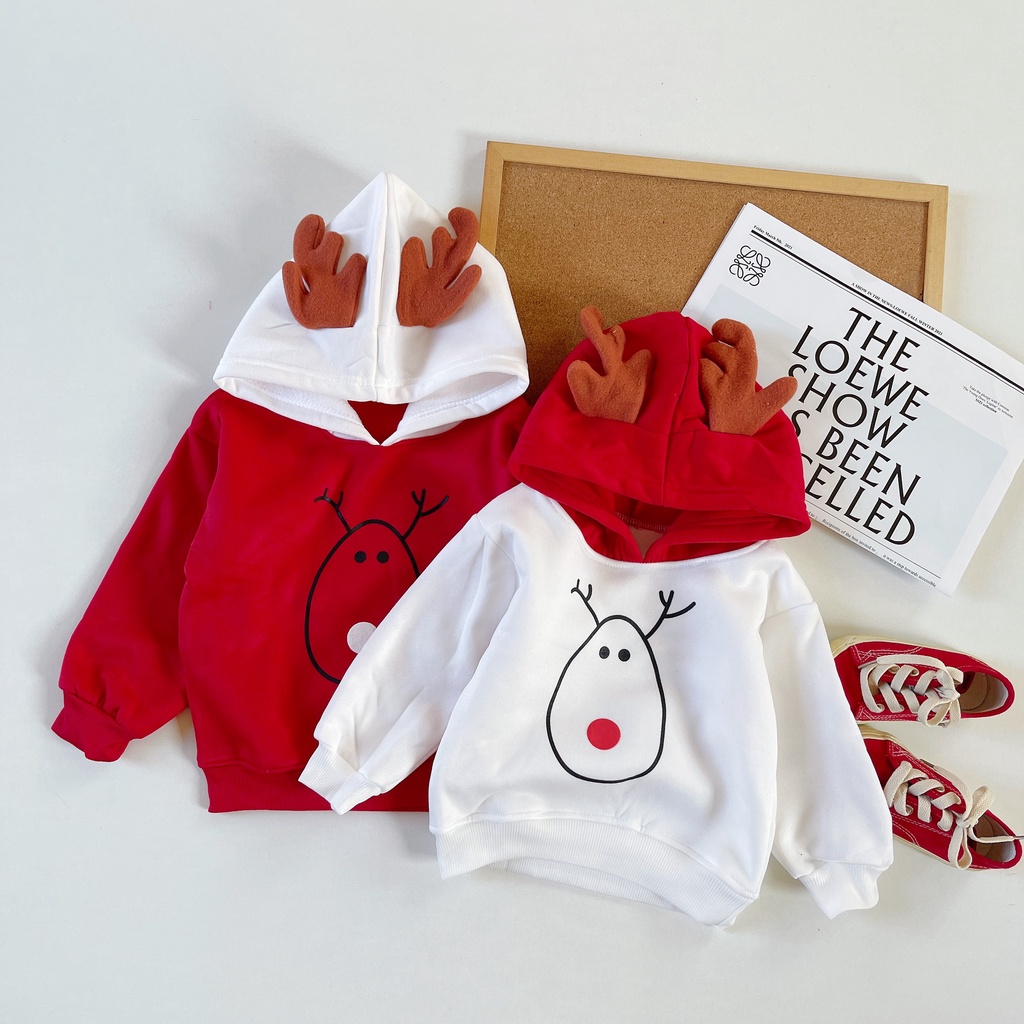 Áo Nỉ Hình Tuần Lộc 2 Màu Cho Bé Chơi noen cực đẹp, Áo hoodie MINKYSUN 8-27kg