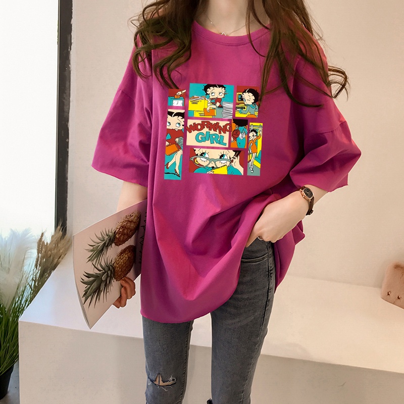 Áo thun NRVP tay ngắn cổ tròn dáng rộng thời trang Hàn Quốc cho nữ