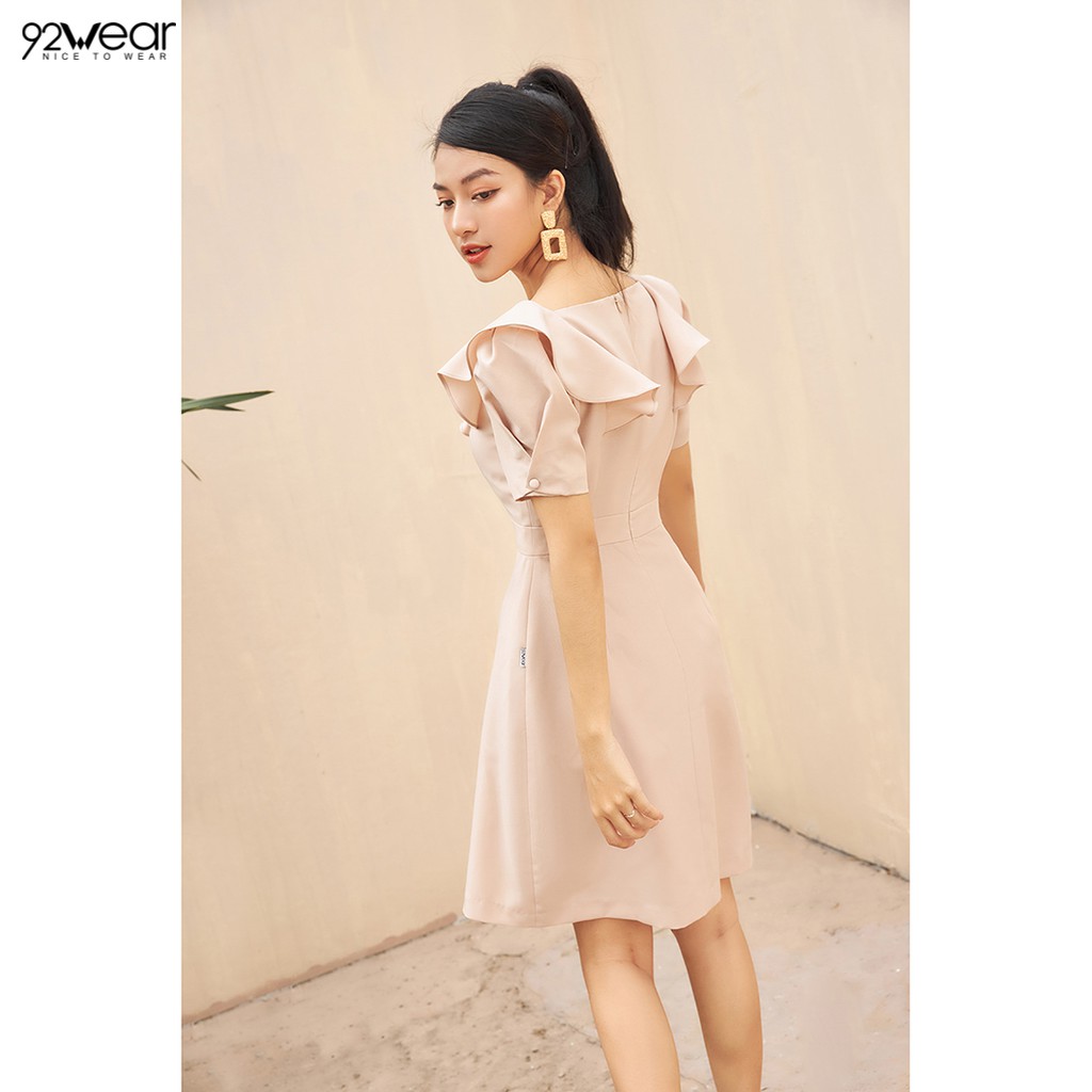 Đầm váy nữ công sở 92WEAR (2 MÀU) đủ size, dáng xòe bèo vai DEW0943