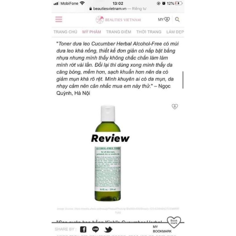 TONER DƯA LEO  KIEHL'S Cucumber Herbal Alcohol-Free