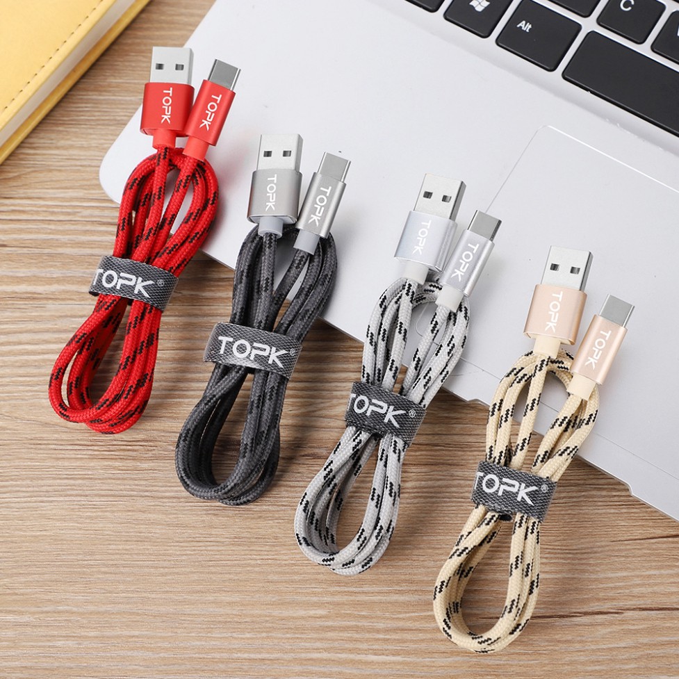 Sale 69% Cáp sạc cổng USB dây nylon bện dài 1m hiệu TOPK cho iPhone 7 8, Gold Giá gốc 42000đ- 25C142