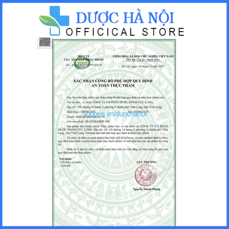 Viên uống Glucosamin 500mg ngăn ngừa thoái hóa khớp giúp xương chắc khỏe hộp 100 viên