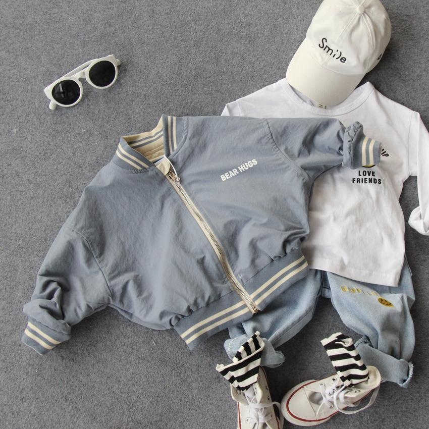 Áo khoác dây kéo hai mặt in hình gấu và chữ thời trang xuân thu dành cho bé trai 2021